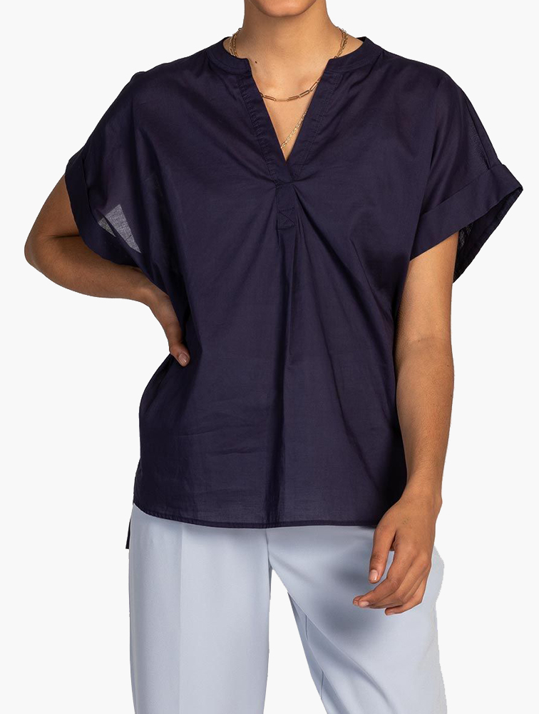 MyRunway Shop Woolworths Navy Split Mandarin Cotton Blouse for Women